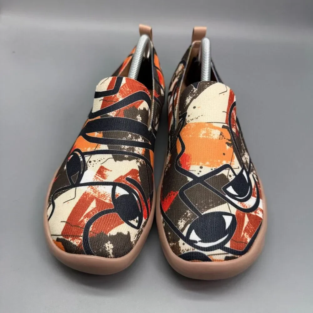 UIN Loafers Men's 9.5 Abstract Art Pattern Low Top Slip-On Round Toe Casual
